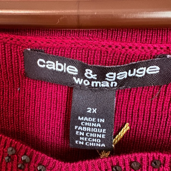 Cable & Gauge Deep Berry Knit Top with Embellished Neckline - Picture 3 of 4